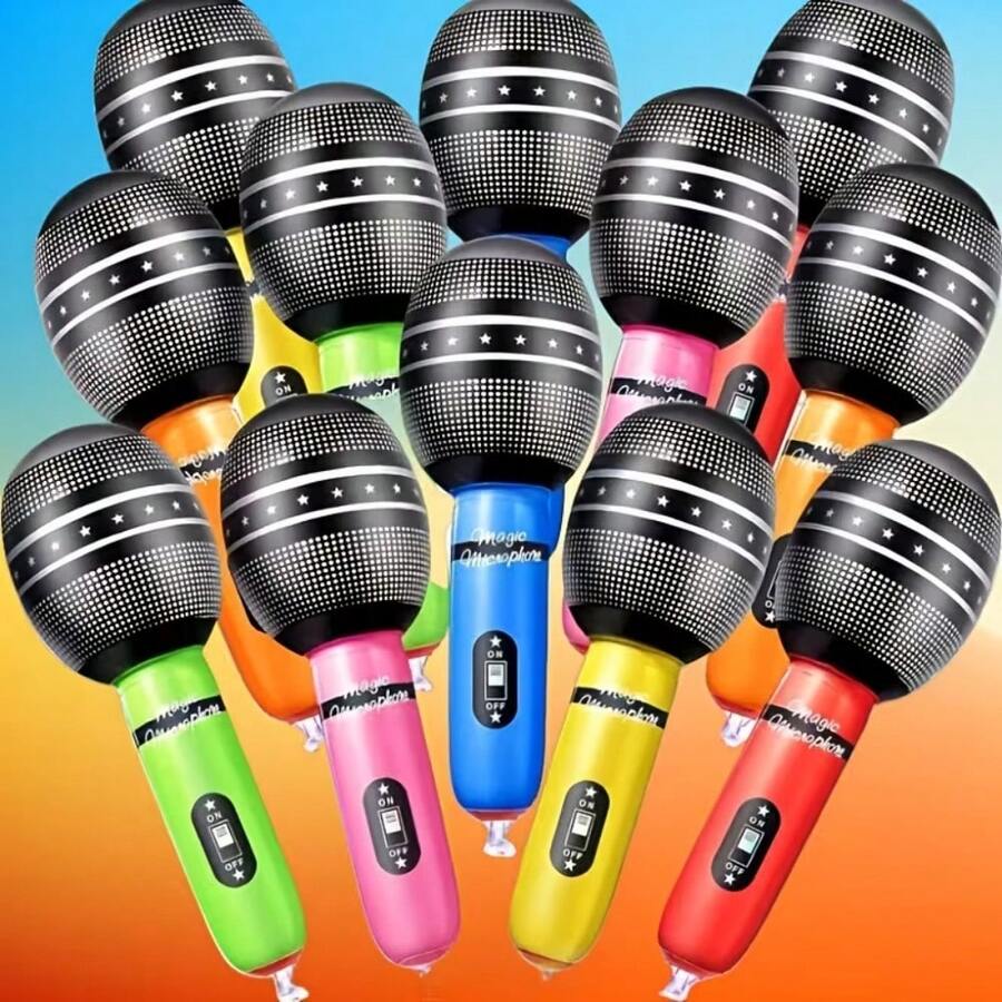 2/30pcs Colorful Inflatable Microphone - Modern Style, No Power Needed, No Feathers, Inflatable Microphone Prop, PVC Microphone Entertainment Performance Stage Decor Inflatable Party Prop Balloon Gift, Vibrant Party Favor, Multipurpose Party Decor Prop, Assorted Colors, Durable Plastic, Ideal For Music Concert Themed Party, Birthday, Wedding Etc - Fun Party Decor And Photo Prop, Random Colors, Reusable Inflatable Prop - Multicolor - View 1