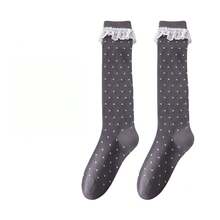 1 Pair Women's Autumn Winter Knee-High Socks, New Arrival Navy Blue Lace Princess Style Socks, Slim-Fit Long Tube Hosiery, Suitable For Daily Use, Valentine's Day, New Year Gift, School, Going Out, Gift For Friends - 灰色 - 查看 9