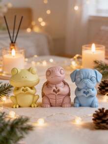 1个可爱斗牛犬和青蛙蜡烛硅胶模具 - 可重复使用/易于脱模，适用于蜡烛/树脂制品，生日/情人节/儿童节礼物