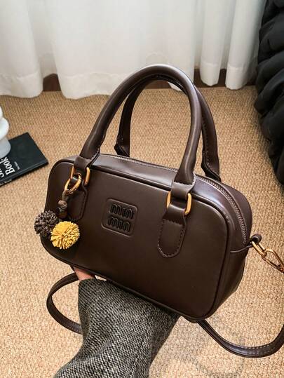 1pc Women PU Leather Handbag Shoulder Bag Bowling Bag, With Adjustable Strap, Scratch-Resistant And Durable, Lightweight And Fashionable, High-End, Suitable For Outings, Commuting, Shopping, Dates, Suitable For Girls, Teenagers, Girlfriends