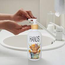 2Pcs Highland Cow Soap Dispenser WithTray Farmhouse Cow Floral Plastic Dispenser With Pump Refillable Liquid Soap Container For Bathroom Kitchen Countertop Decor - Multicolor - View 4