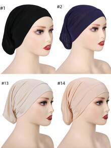4件套纯色衬里头巾帽，透气弹力管状头巾头套内衬头巾 - 彩色 - 查看 75