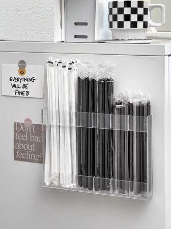 1 pieza Caja de almacenamiento de paja, Soporte para palillos en el lateral del refrigerador, Organizador de cubiertos de pared de múltiples funciones sin necesidad de perforar