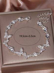 Rhinestone Butterfly Decor Bracelet - Silver - View 4