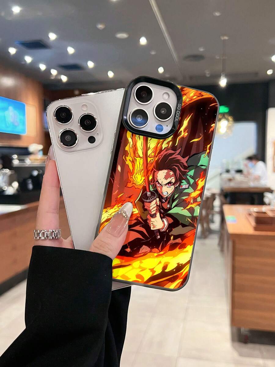 Burning flames animated character holding fiery sword. This stylish phone case is compatible with iPhone 16, 15, 14 Pro Max, 13, 12, 11, XR, and XS Plus models. Made of TPU silicone, it offers shock and drop protection and a superior feel. It's an ideal gift for family, friends, and loved ones, and a perfect choice for Christmas, - Negro - Ver 1
