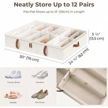 CYPNStorageWorks Organizador de Zapatos para bajo la Cama para Armario Juego de 2 Contenedores de Tela Ultraresistente con Base Sólida y Divisores Ajustables Capacidad para 24 Pares Color BeigeFashion - Beis - Ver 3