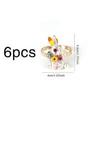 6个复活节兰花兔子餐巾环，适合复活节派对主题餐桌装饰餐巾环，兔子耳朵餐巾环 - 彩色 - 查看 7