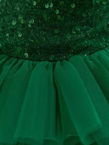 Rochie de printesă pufoasă, drăguță, fără mâneci, cu paiete florale 3D, pentru bebeluși, pentru fetițe, potrivită pentru petreceri de ziua de naștere, reuniuni de familie, ieșiri în oraș, nu include bentiță - Verde inchis - Vizualizare 7