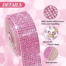 1 Rolls Self-Adhesive Rhinestone Ribbon Crystal Diamond Bling Ribbon DIY Decoration Sticker With 2 Mm Rhinestones For DIY Arts Crafts,Wedding Party Decor,Car Phone Decoration (White, Pink, Champagne) - 粉色 - 查看 2
