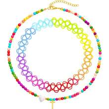 2PC Choker Initial Necklace For  - Letter Pendant Heart Charm Goldtone Y2K Boho Beaded Collar - Personalized Gift Teen Girls Jewelry  Jewelry - Beach Vacation Suer Accessories,36895017 - Màu xanh ngọc - Xem 1