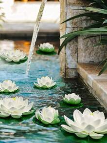6片/3片人造莲花花瓣，池塘漂浮莲花装饰，人造莲花，池塘装饰人造花，漂浮泡沫莲花，逼真仿真莲花花瓣，适用于花园池塘水族箱装饰，逼真漂浮泡沫莲花带莲花花瓣，适用于家庭花园池塘装饰，排灯节（白色花瓣） - 白色 - 查看 2