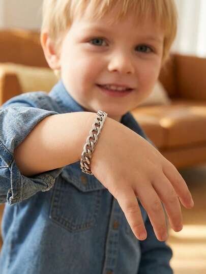 1pc Minimalist Stainless Steel Silver Chain Bracelet, Accessory Gift For Family And Friends, Outdoor Jewelry