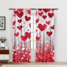 2pcs Elegant Valentine's Day Red Heart Curtains With Rod Pocket, Romantic Love Theme Window Drapes For Living Room Bedroom Kitchen, Machine Washable Polyester Window Treatment Curtain Valentine Day Gifts Artistic Curtains, Home Decor - Color1 - 查看 9