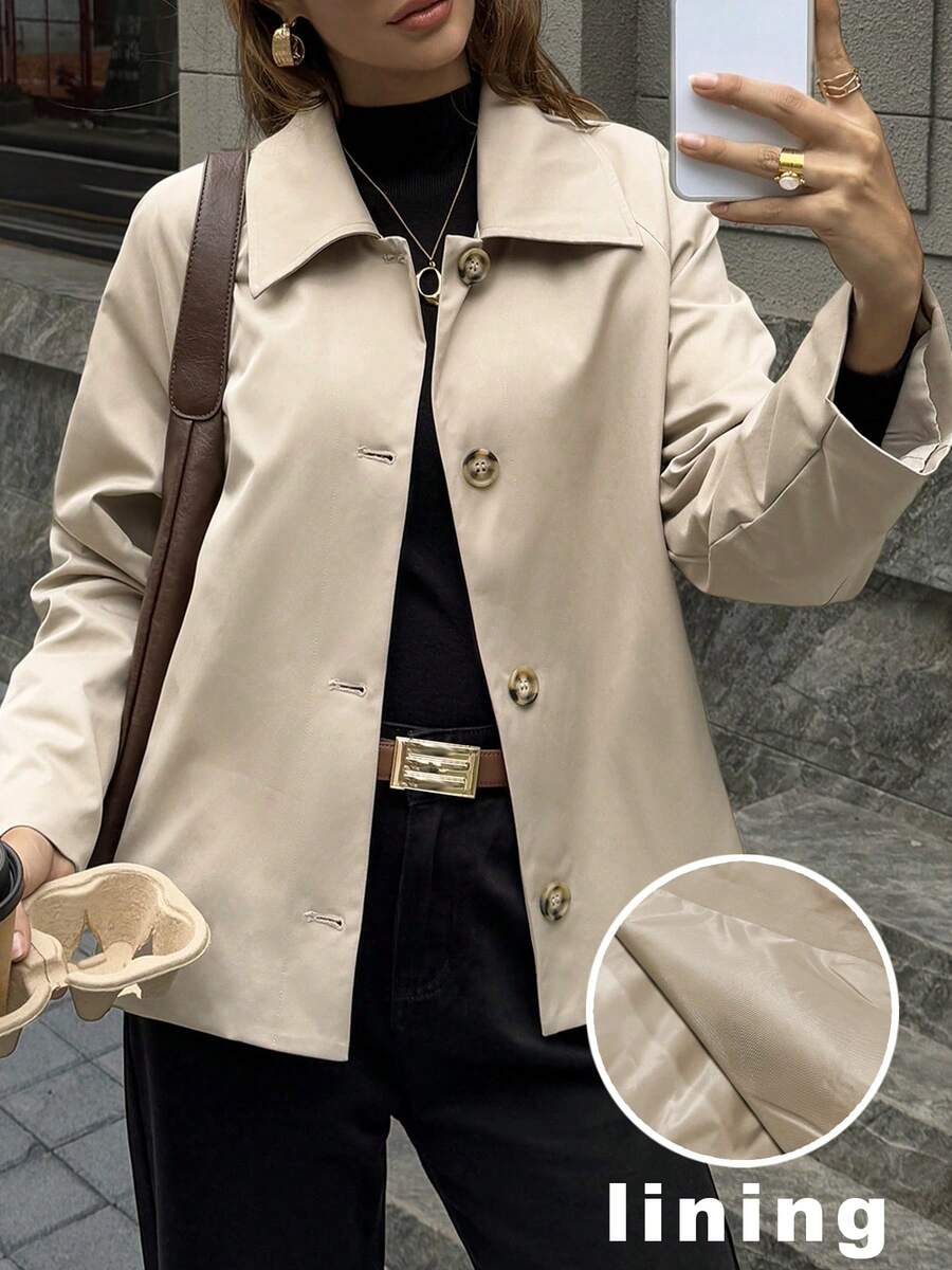 معطف قصير كاجوال جديد للنساء، مناسب للتنقل واللبس اليومي، خريف/شتاء - كاكي - مشاهدة 1