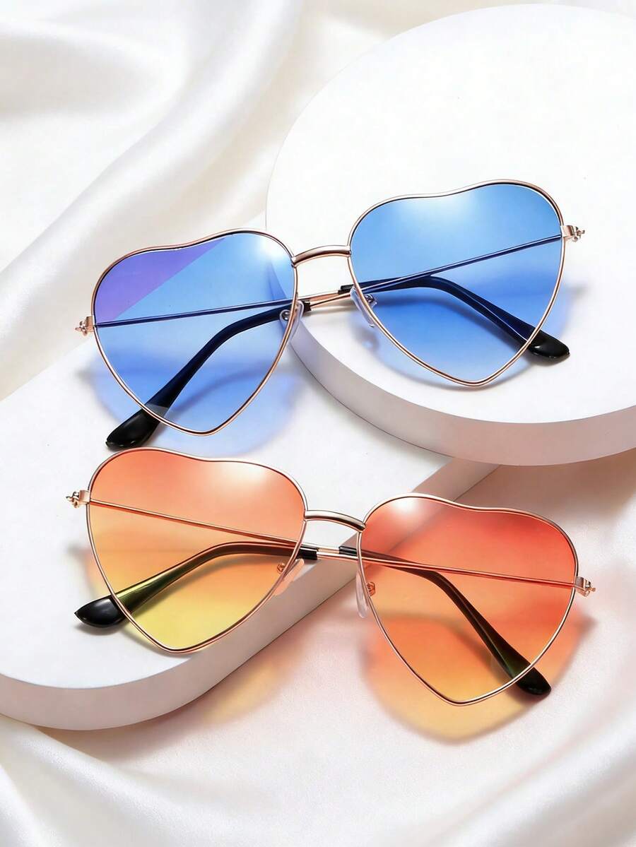 2副复古金属心形时尚眼镜，适合青少年，完美的情人节礼物 - 彩色 - 查看 1