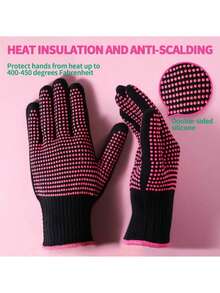 1pc Universal Heat Resistant Silicone Grip Styling Glove, Ensures Use Of Hair Styling Tools - Hot Pink - View 2