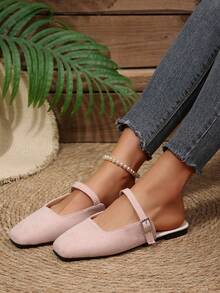 Women's Spring/Summer French Mary Jane Mule Slip-On Shoes, Fashionable Fairy Style Loafers - Pink - View 5