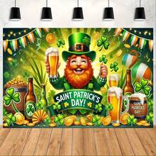 1pc St. Patrick's Day Celebration Polyester Photography Backdrop, Birthday Banner Flag Supplies, Cake Table Studio Party Decor Flag, Outdoor Celebration, Multipurpose, No Power Required