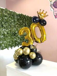 17件套数字柱形气球套装，包含16英寸金色0-9数字铝箔气球、金色迷你皇冠、黑金乳胶气球，适用于周年纪念、生日派对、派对装饰、节日庆典、婚礼、摄影道具、情人节礼物装饰等场合。 - 彩色 - 查看 6