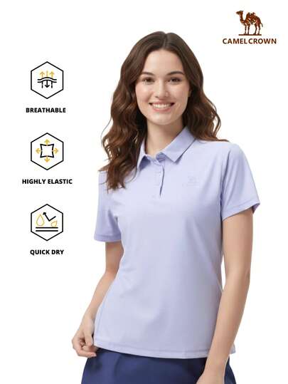 CAMEL CROWN 女士短袖Polo衫，透气速干运动上衣，防晒