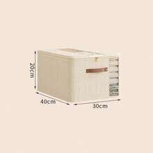 1pc Cotton Quilt Storage Box, Large Zipper Linen Dual Window Organizer Box, New Design - Multicolor - View 8