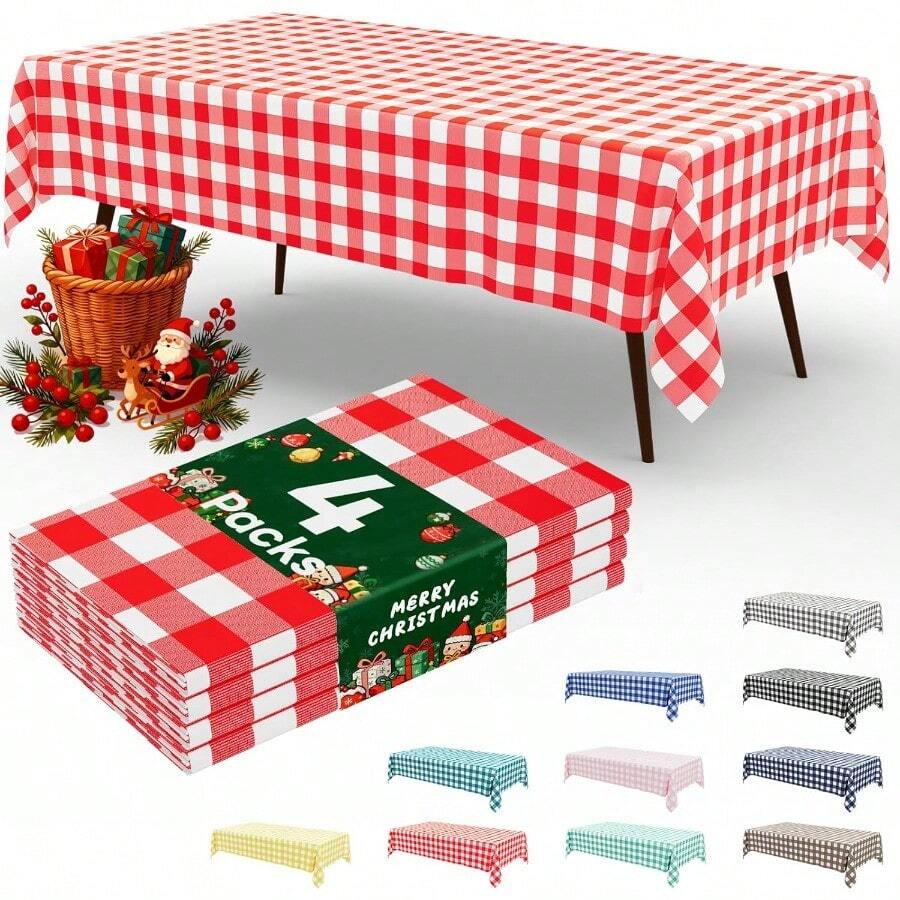misaya - Juego de 4 manteles desechables de búfalo de 54 x 108 pulgadas manteles rectangulares de plástico a cuadros rojos y blancos para picnic cumpleaños fiesta - Rojo y blanco - Ver 1