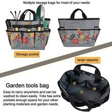 MDSTOP Bolsa de herramientas de jardín soporte para kit de herramientas de jardín organizador para el hogar organizador de almacenamiento de herramientas de mano Oxford para jardín con asa y 8 bolsillos espaciosos regalo de jardinería floral herramientas no incluidas - gris - Ver 4