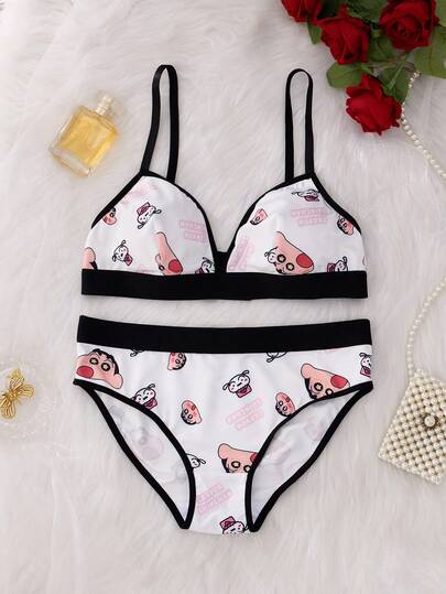 2件/套 无背蜡笔小新随机印花无钢圈文胸套装