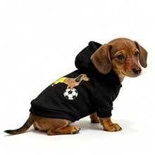 1件宠物狗连帽衫，秋冬季狗狗服装，带保暖内衬，适合腊肠犬、贵宾犬、柯基犬等犬种外出穿着 - 黑色 - 查看 6