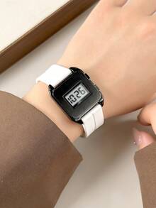 1pc Black Silicone Strap Business Calendar Waterproof Square Dial Numeric Watch, Suitable For Daily Wear And Gift