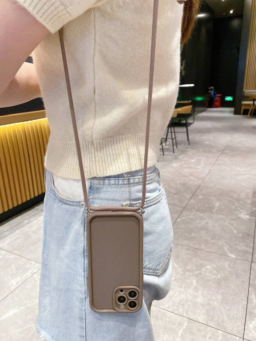 钥匙扣、挂绳 1 件装，棕色肩带，TPU 加厚防震手机壳，简约设计，兼容 17/16/15/14/13/12 系列 - 棕色 - 查看 1