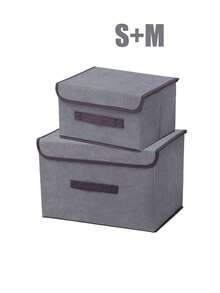 1pc Fabric Foldable Storage Box, Canvas Clothes Organizer, 2pcs Vacuum Compression Bags, Wardrobe Organization Set For Clothes, Underwear, Socks, Portable Storage Container, Dust & Moisture Proof - Multicolor - View 9