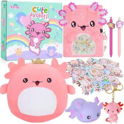 Set de Regalo Axolotl para Niñas, Peluche con Diario Secreto, Bolígrafo y Pegatinas, Ideal Cumpleaños y Navidad 5-12 Años,36922863