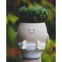 Maceta de cara sonriente divertida para inodoro macetas de resina con cabeza de flores macetas suculentas para plantas de interior y exterior maceta única de baño con orificio de drenaje - Beis - Ver 7