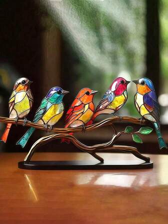 Wooden Bird Figurine, Colorful Acrylic Small Birds Perched On Tree Branches - A Meaningful And Creative Gift For A Special Person, Suitable For Office And Home Decor, Ideal Gift For Friends, Birthday, Back To School, And Elegant Decoration For Living Room, Bedroom, And Other Home Spaces.