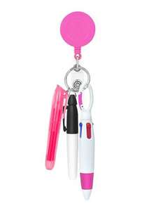 4 piezas Juego de bolígrafos de enfermera, incluye: 1 bolígrafo resaltador, 1 bolígrafo marcador, 1 bolígrafo retráctil, 1 portanombres con clip retráctil, adecuado para la temporada de regreso a clases - Multicolor - Ver 2