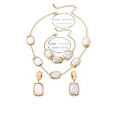 Bộ ba vòng tay, dây chuyền và bông tai hình vuông kiểu Baroque đính ngọc trai giả, thời trang, đơn giản, đa năng, độc đáo và cao cấp, phụ kiện và đồ trang sức dành cho nữ. - Bộ sưu tập hình khối Baroque màu vàng nhạt - Xem 3