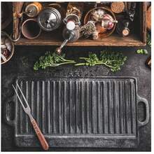 1个加厚铸铁双面烤盘，适合居家和露营使用，超大50厘米尺寸，不粘易清洗，双把手设计，深槽锁汁，用途广泛，可用于烧烤、蔬菜、披萨等，是露营、厨房、用餐、聚会以及圣诞节、万圣节、新年等节日的理想之选。 - 彩色 - 查看 12