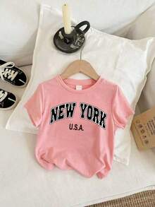 3pcs Toddler Young Girl Letter Print Short Sleeve Set - Multicolor - View 4