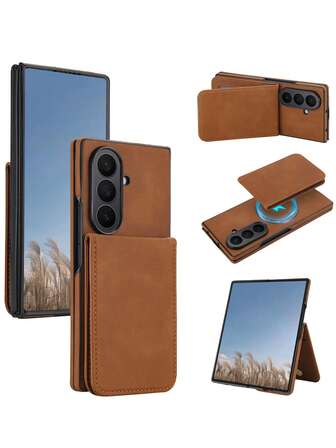  AWQUER 2-i-1 PU-plånboksfodral i konstläder, lämplig för Galaxy Z Fold 7 6 5 3 4 5G, stativ, RFID-blockerande mobiltelefonväska, kortplats, lämplig för Galaxy ZFold7 ZFold6 ZFold5 ZFold3 ZFold4-fodral