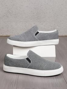 男士休闲一脚蹬乐福鞋，时尚百搭简约帆布鞋，平底舒适透气轻便运动鞋 - 灰色 - 查看 5