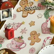 Artoid Mode - Camino de mesa de Navidad de 210 g m² diseño de hombre de jengibre color rosa decoración de mesa de comedor para decoración de fiesta en el hogar 13 x 72 pulgadas - Rosado - Ver 3