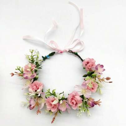 1pc Adjustable Floral Headband, Realistic Flower Wreath Hair Accessories For Women, Suitable For Bride, Bridesmaid, Outdoor Photography, Festivals, Parties, Crowns, Tiara, Costume Crown, Headpiece, Hair Circlet For Valentine's Day Valentine's Day Accessories Gift, Wedding