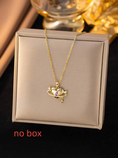 1pc Stainless Steel Moon & Star Pendant Necklace, Romantic Style, Suitable For Ramadan, Festivals, Daily Wear, Commute, Street, Party, Gift (OPP Bag Packaging)