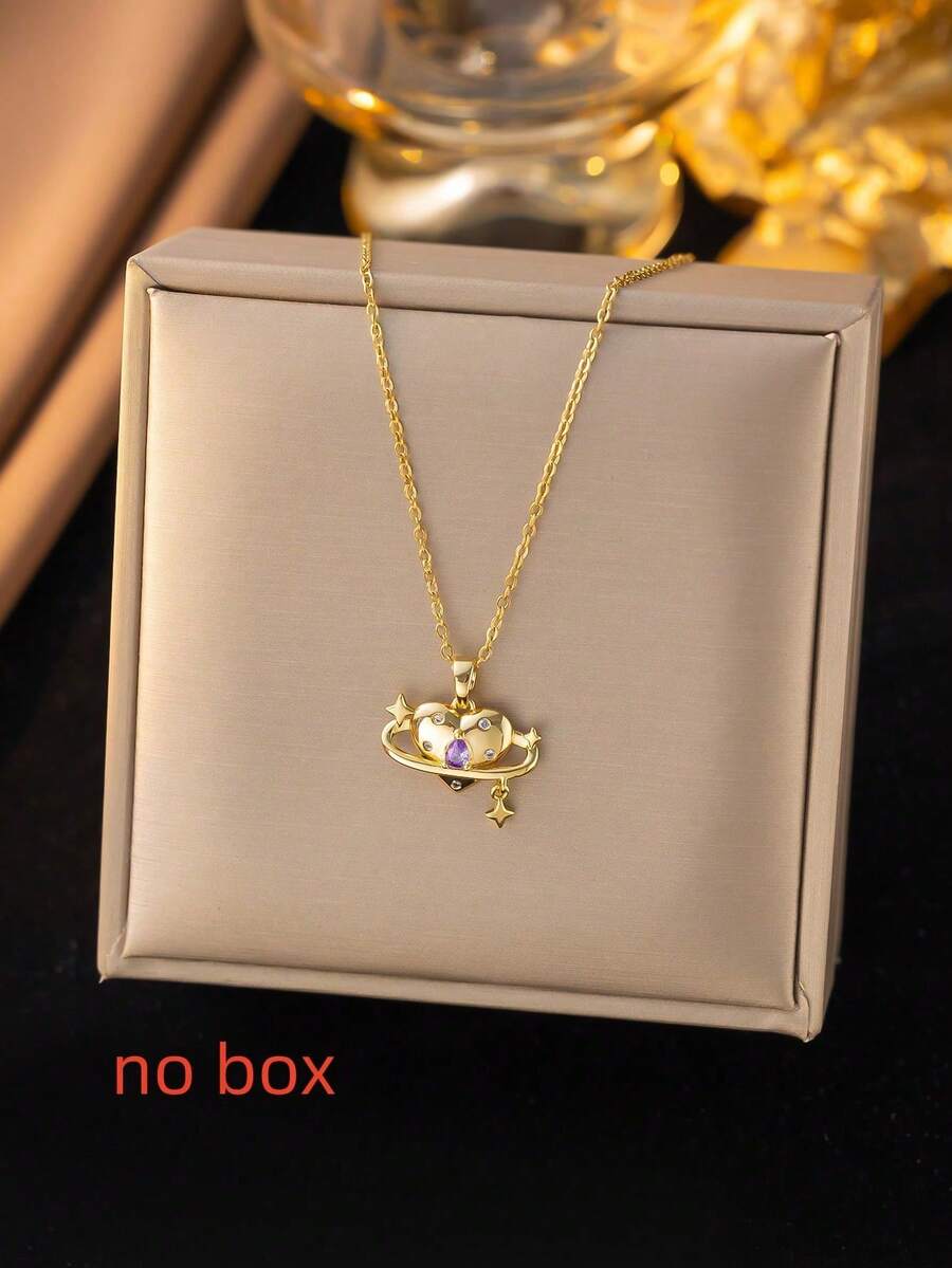 1件不锈钢月亮星星吊坠项链，浪漫风格，适合斋月、节日、日常佩戴、通勤、街头、派对、送礼（OPP袋包装） - 金黃色 - 查看 1