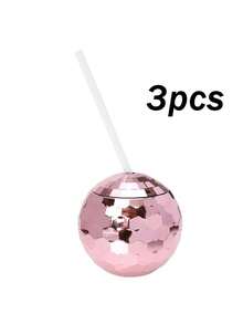 1/3pcs,Silvery Pink Disco Themed Party Cups With Lids And Reusable Straws Suitable For Bachelor Party Cups For Halloween,Christmas Event & Party Supplies For Christmas,Newyear,Valentine,Party Events - Multicolor - View 12