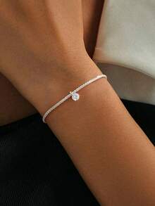 1pc 0.5ct Stylish Round-Cut Moissanite Diamond Wedding Engagement Bracelet, 925 Sterling Silver Delicate And Sparkling Ladies' Bracelets, Exquisite Women's Jewelry Gift, Christmas Gifts - Round Diamond Moissanite Bracelet - View 8