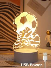 1pc Football Pattern 3D Acrylic Night Light, USB Powered, Suitable For Bedside Decor, Bedroom Desktop Decor Lamp, Gift For Football Fans, Ideal Forbirthday Gifts,Game Room Decor Light,Soccer Pattern LED Lamp,Football Lamp For Kids Bedroom Decor - Yellow - View 3
