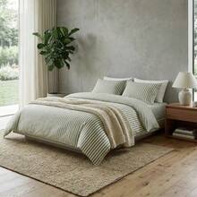 CAQQA 3 Pieces Turkish Cotton Woven Duvet Cover Set | Duvet Cover and Pillowcase, Modern Bedding for Bedroom, 135*200 cm, 150*200 cm, 200*200 cm, 200*220 cm, 220*240 cm - 綠色 - 查看 2