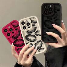 Black Lips Kiss Print Soft Silicone Phone Case for  11 13 14 12 15 17 16 Pro Max XS Max X Soft Cover - Blanco - Ver 5